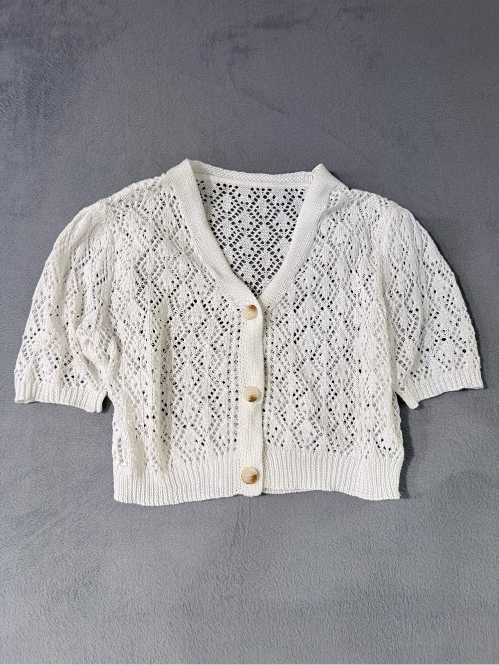 SHEIN - White Openwork V‑Neck Short Sleeve Cardigan